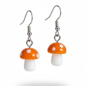 Orange and White Mushroom Earrings for Kids